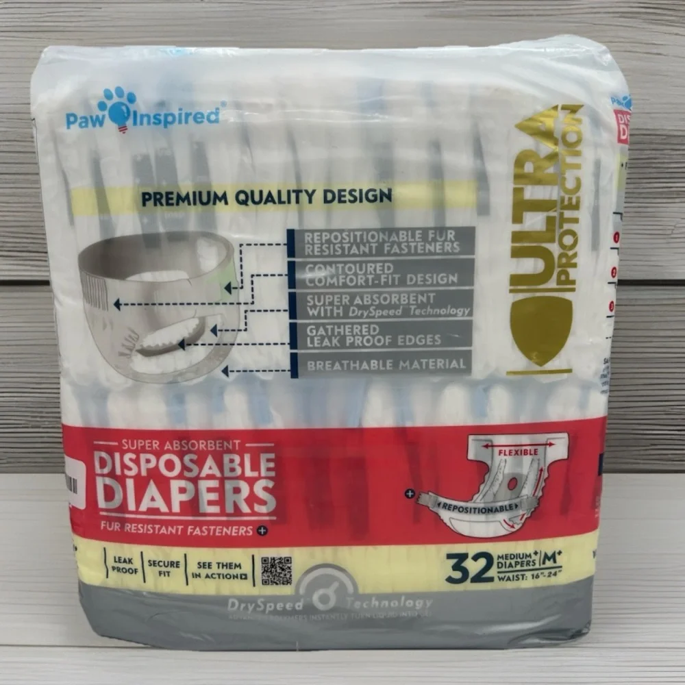 Paw Inspired 32ct Ultra Protection Disposable Dog Diapers Size Medium NIP